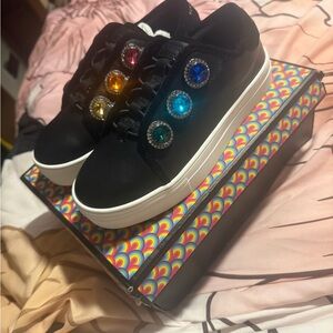 Kurt Geiger Black Sneakers with Multicolor Gemstones
